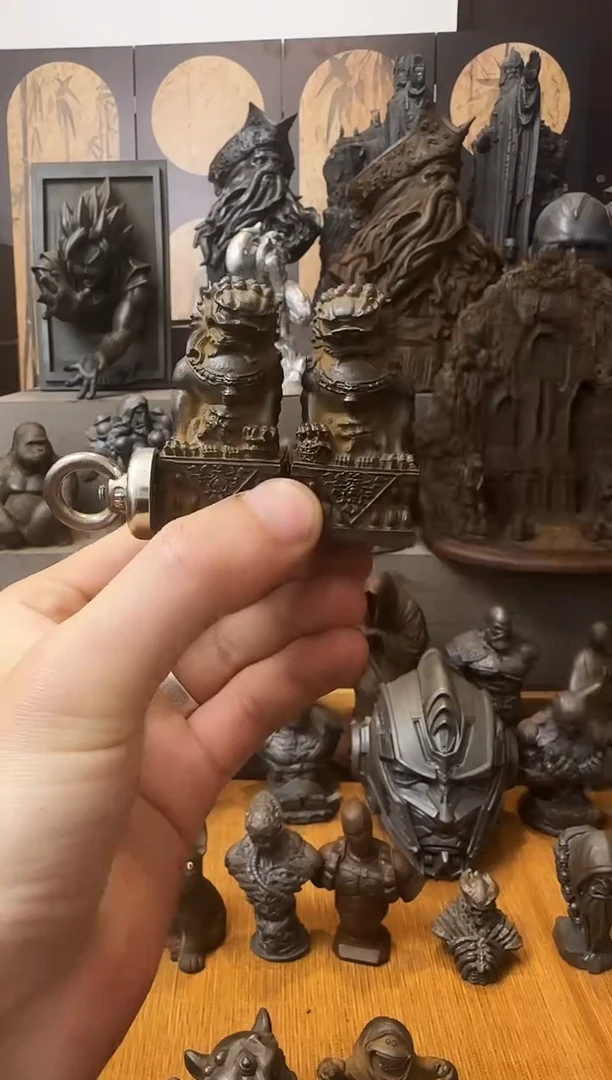 铁实心铁艺摆件~~6cm狮子一对（锈色）