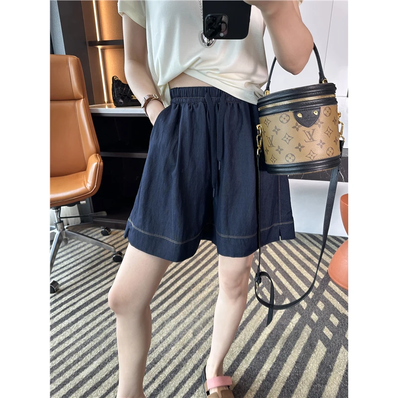 韩版复古休闲A字短裤女夏季高腰宽松显瘦百搭松紧阔腿五分裤子薄