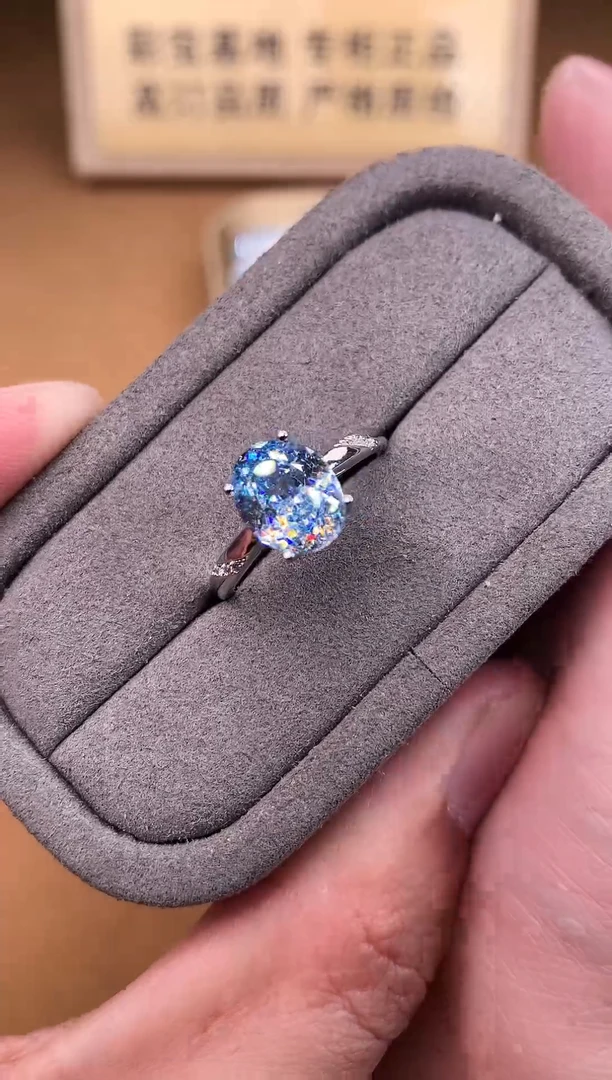 银S925镶嵌戒指海蓝宝石2222