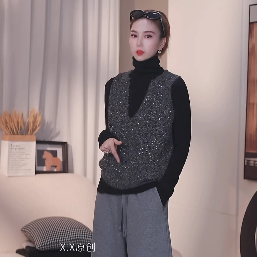 XX.YX（晚星）正-品高货羊-毛v领星空休闲百搭显瘦毛衣背心2678