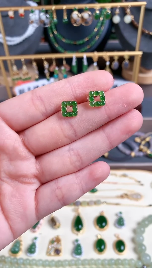 银S925镶嵌和田玉耳饰1