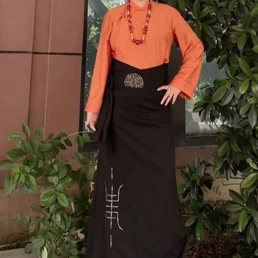 薄款吉祥团纹假袍子半身裙藏装女贵气女士藏服复古春夏少数民族