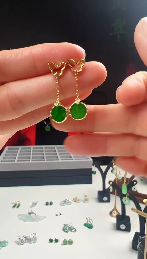 银S925镶嵌翡翠耳饰001