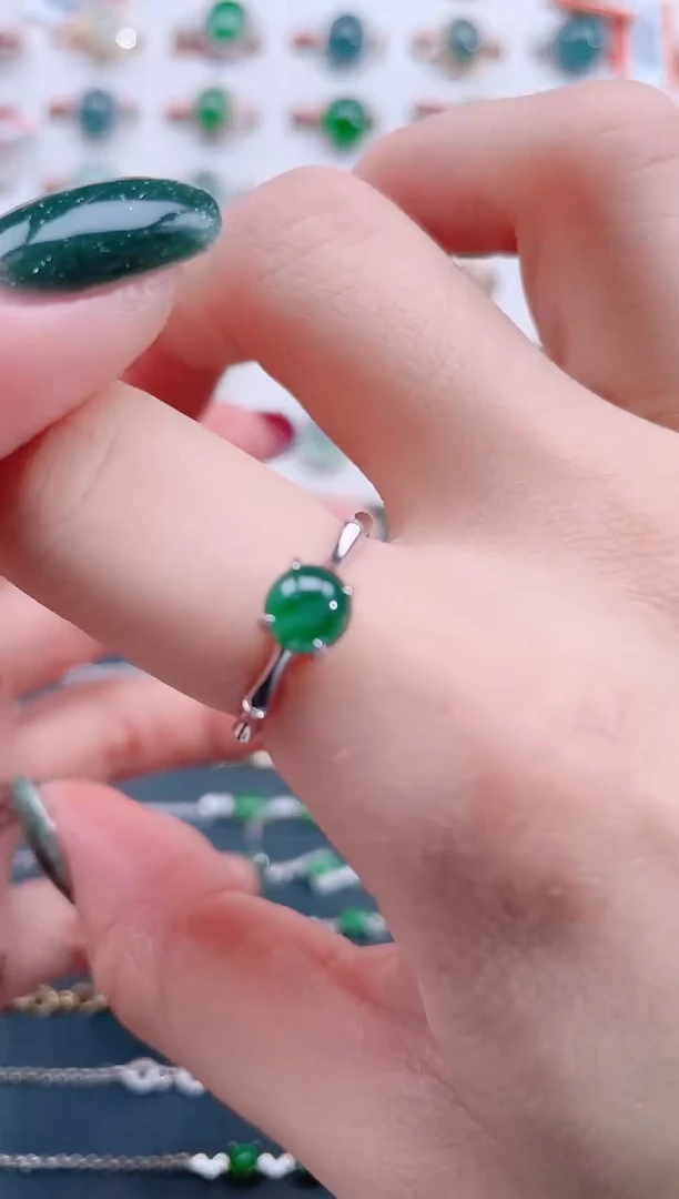 银S925镶嵌戒指翡翠天然翡翠