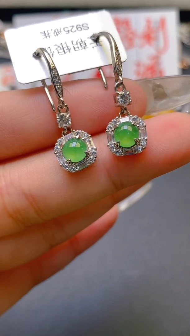 【闪购商品】翡翠耳饰银S925镶嵌天然A货翡翠1