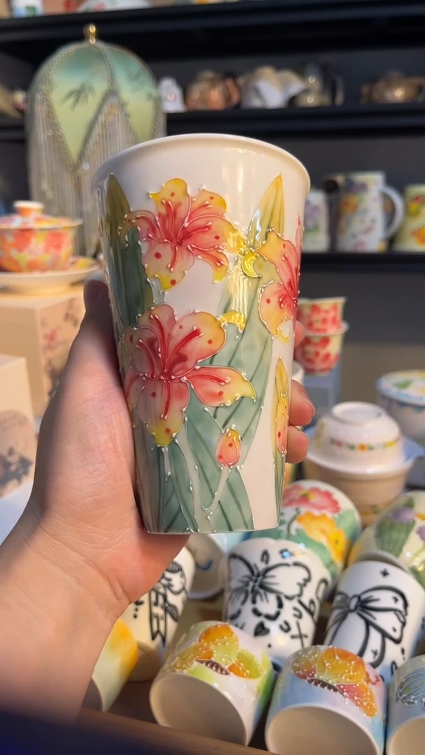 陶瓷便携款百合可乐杯