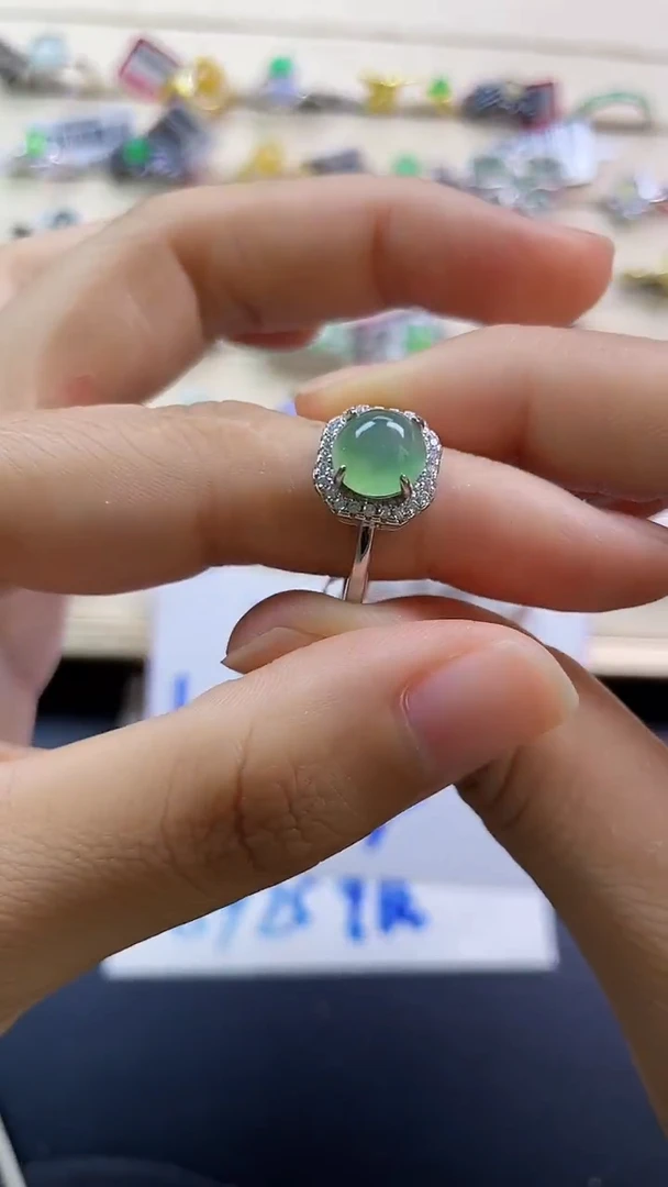 银S925镶嵌戒指翡翠翡翠 蛋面 银S925镶嵌