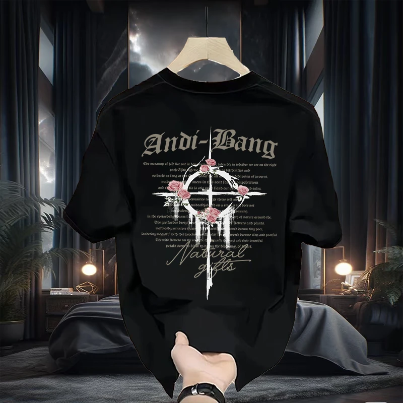 美式痞帅重磅棉短袖T恤青年男女款夏季ins潮牌街头宽松圆领上衣