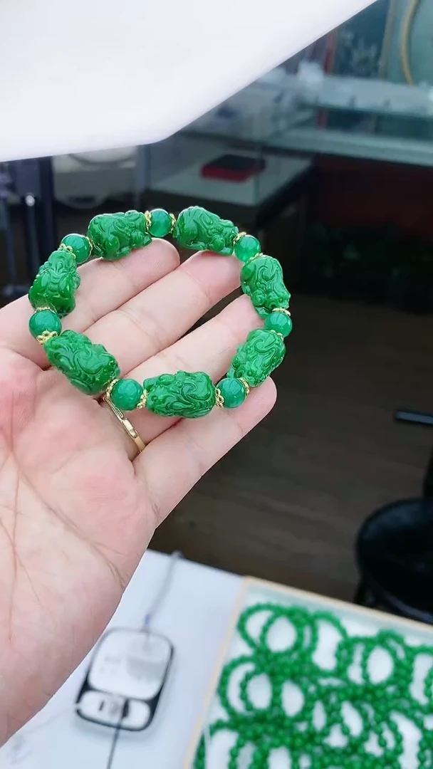 【闪购商品】翡翠手链14K金镶嵌S52手链