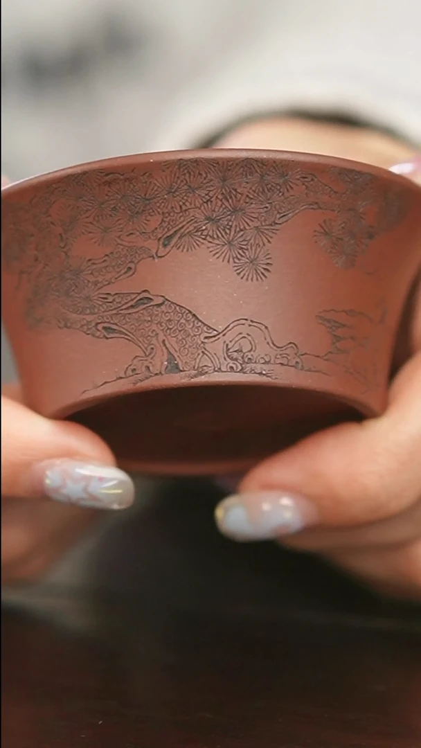 茶杯紫砂学舟山水主人杯底槽青