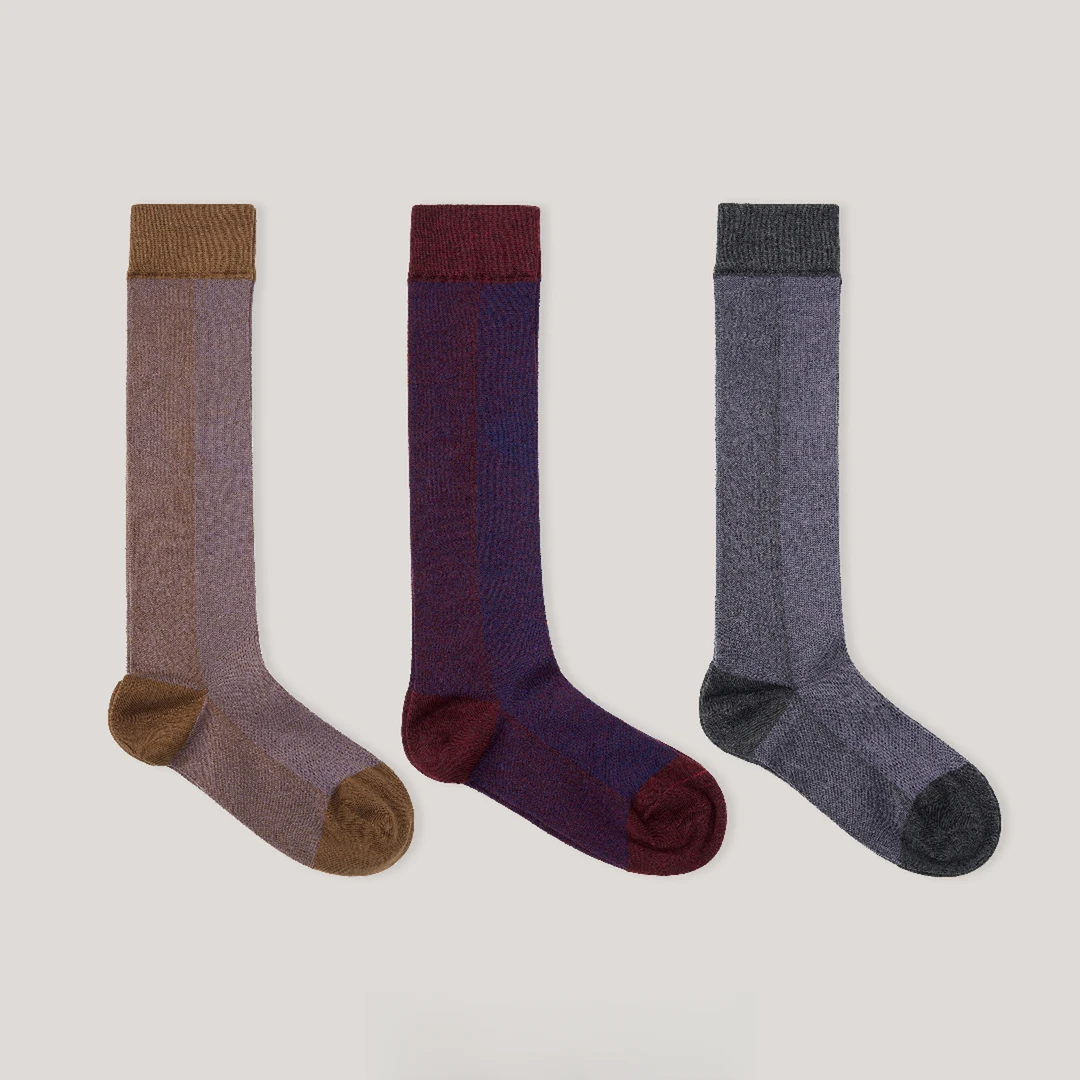 德国扬子纱无缝双色双织精纺羊毛超薄防滑小腿袜长筒袜女