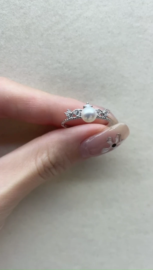 银S925镶嵌淡水珍珠戒指2