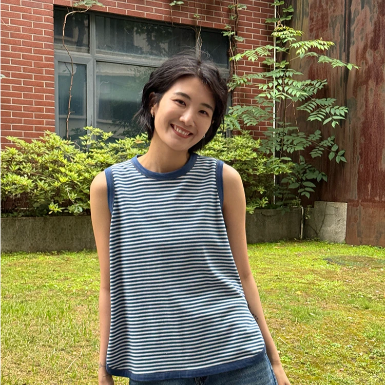 浪清/女装推荐 弗岚熙夏季休闲条纹背心44677#