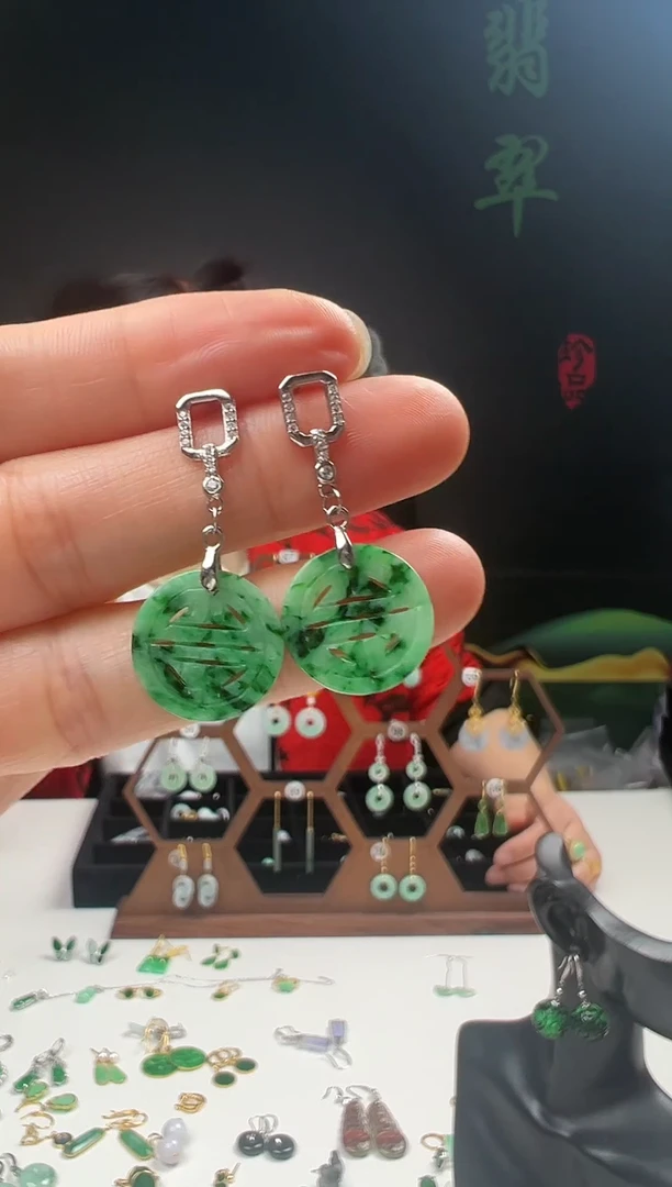 银S925镶嵌翡翠耳饰001