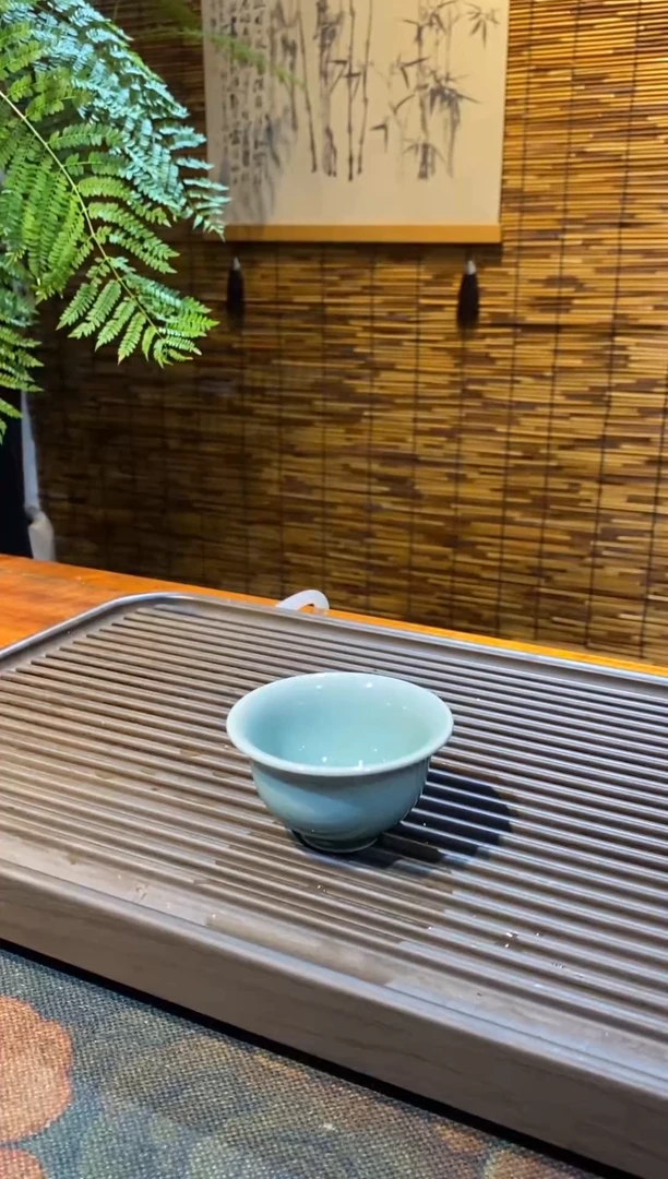 山隐青瓷龙窑柴烧杯子 压手杯 粉青釉40CC