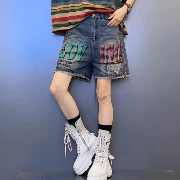 【个性短裤】时尚潮牌韩版辣妹牛仔百搭休闲宽松毛边水洗设计师