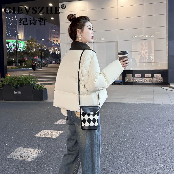 纪诗哲米白色短款羽绒服小个子新款加厚时尚高级感白鸭绒冬季外套