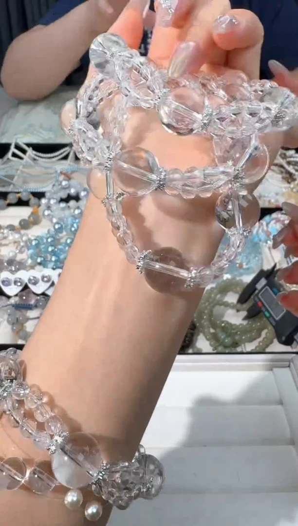 水晶手链未镶嵌Z005白水双圈顶珠款