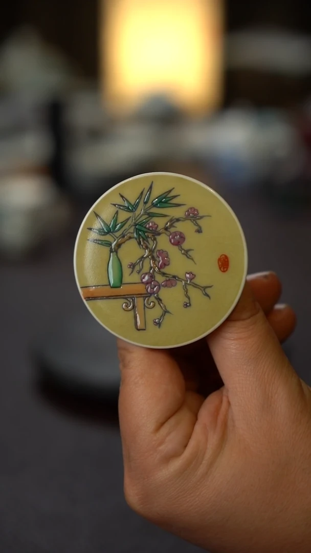 景德镇手工手绘宋风清供陶瓷小盖置