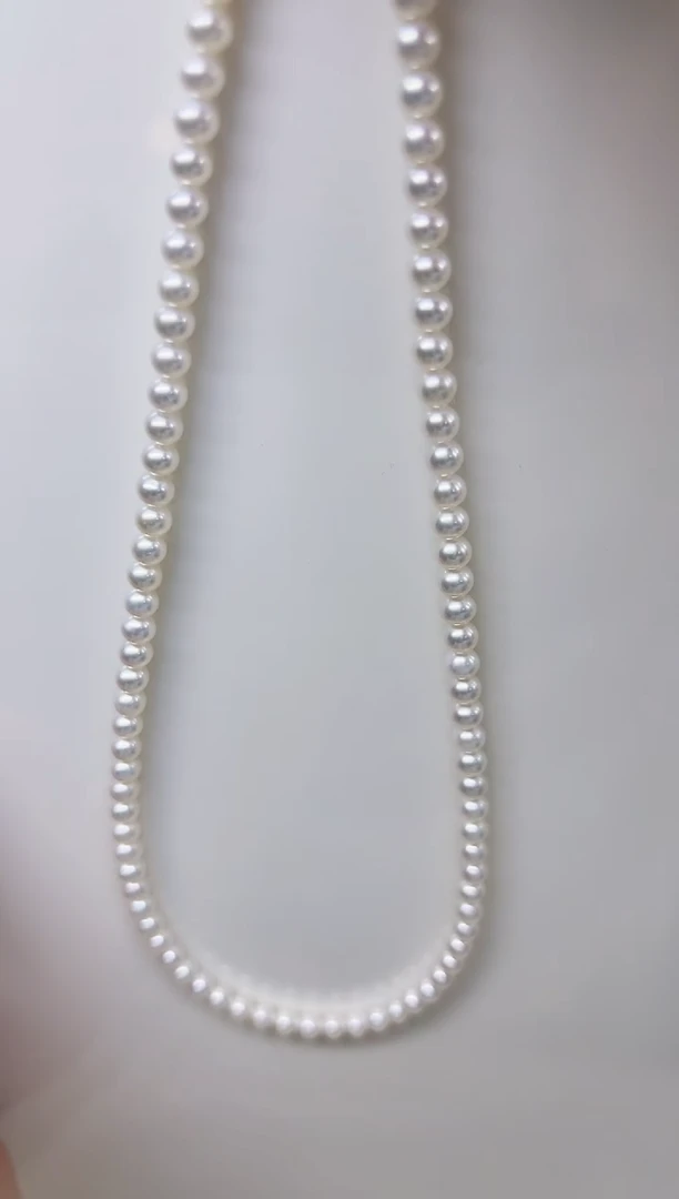 项链未镶嵌淡水珍珠白色近圆小米链4-5mm