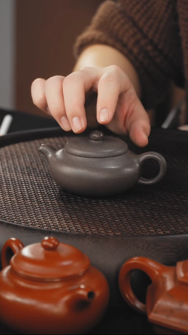 茶壶紫砂柿圆 青灰段泥