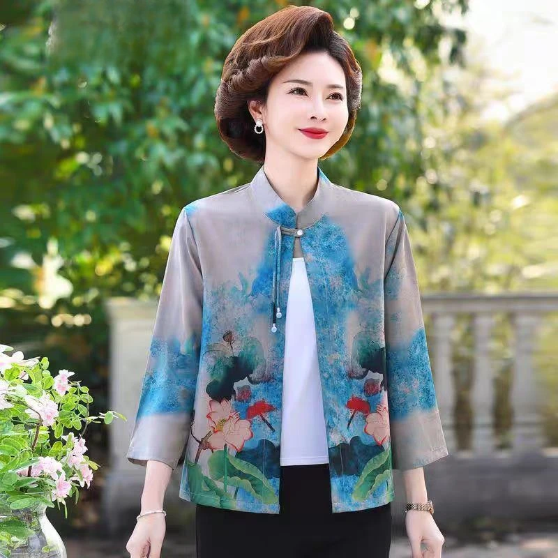 9454-夏季新款新中式端庄优雅一粒扣洋气妈妈装披肩上衣B10-1-1