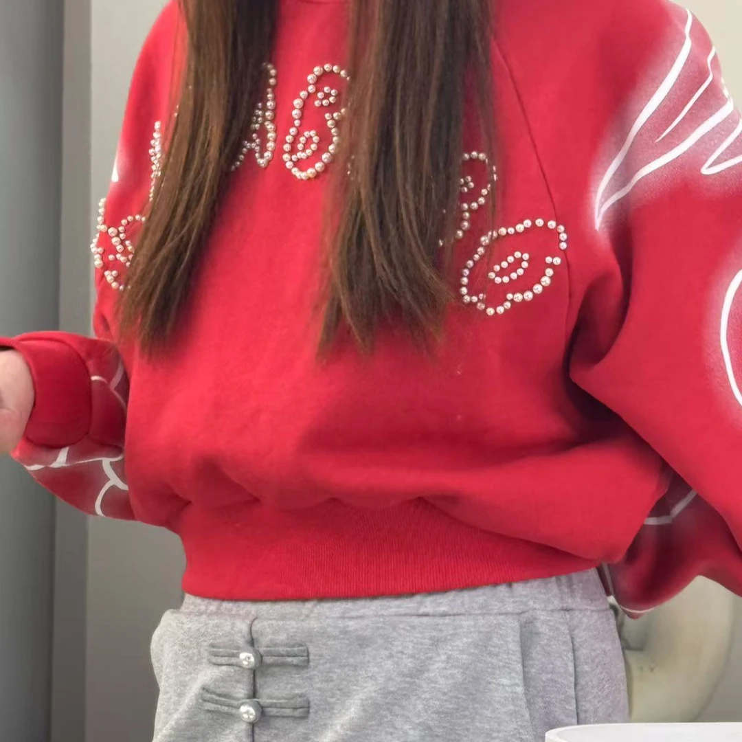 北京LALA新款休闲百搭宽松短款时尚慵懒风圆领卫衣LBEA-WSTS16