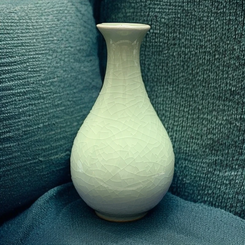 原矿原产地汝瓷仿古单色釉豆绿花瓶中式高端瓷器开片汝州