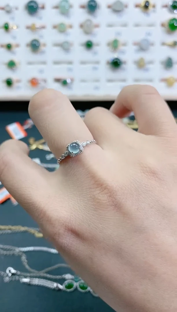 翡翠戒指银S925镶嵌天然翡翠