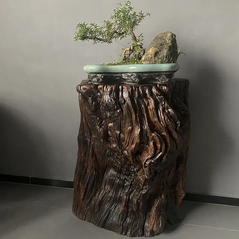 轻奢高级感侘寂风实木花梨木花架置物台高端客厅落地实木大板脚架