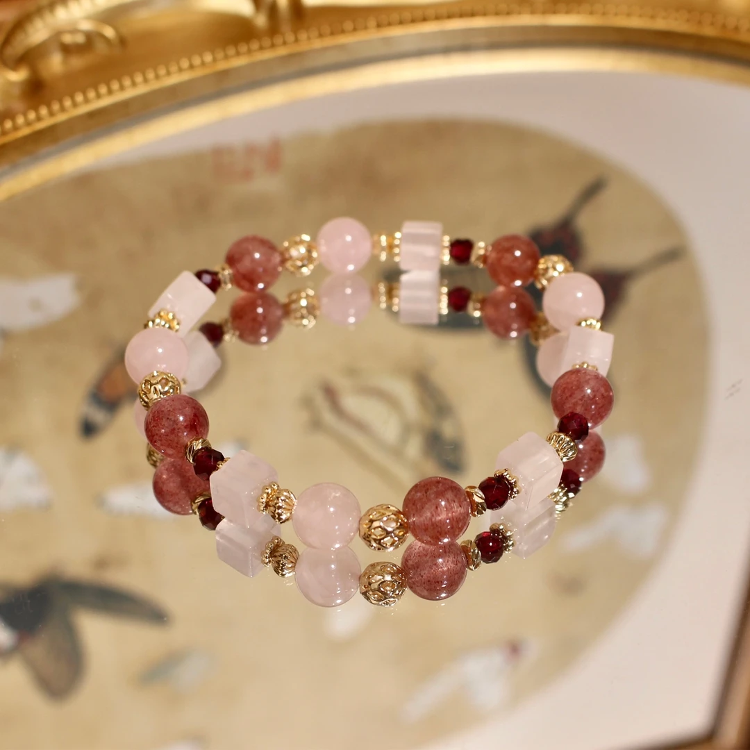 天然水晶紫水晶粉水晶草莓晶设计手串