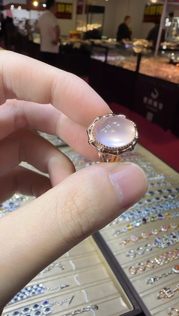 银S925镶嵌戒指芙蓉石星光粉水晶