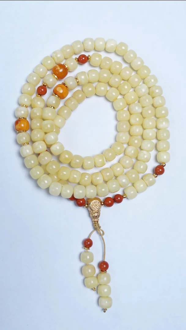蜜蜡颈饰未镶嵌白蜡老型108项链