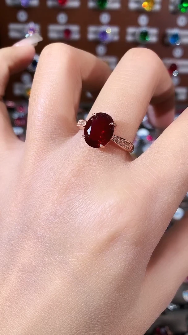 无925银酒红色戒指