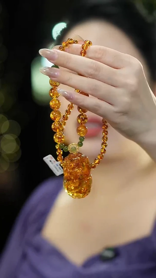 琥珀（花珀）项链未镶嵌花珀貔貅吊坠