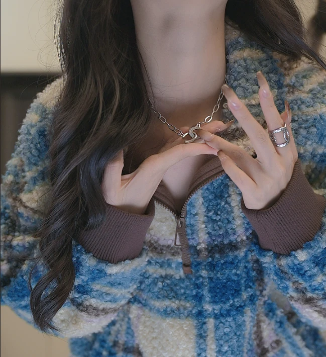 链子925银 坠链均925银镶锆双环项链环环相扣百搭小众吊坠