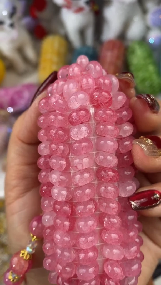 玻璃0847卡8爆花算盘珠150颗草莓熊颜色