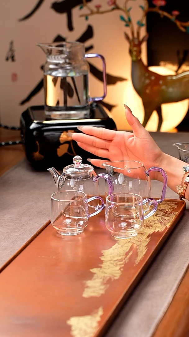 暗香疏影/秦权小泡壶/紫海棠+秦权匀杯/浅紫+水月杯2入/浅紫