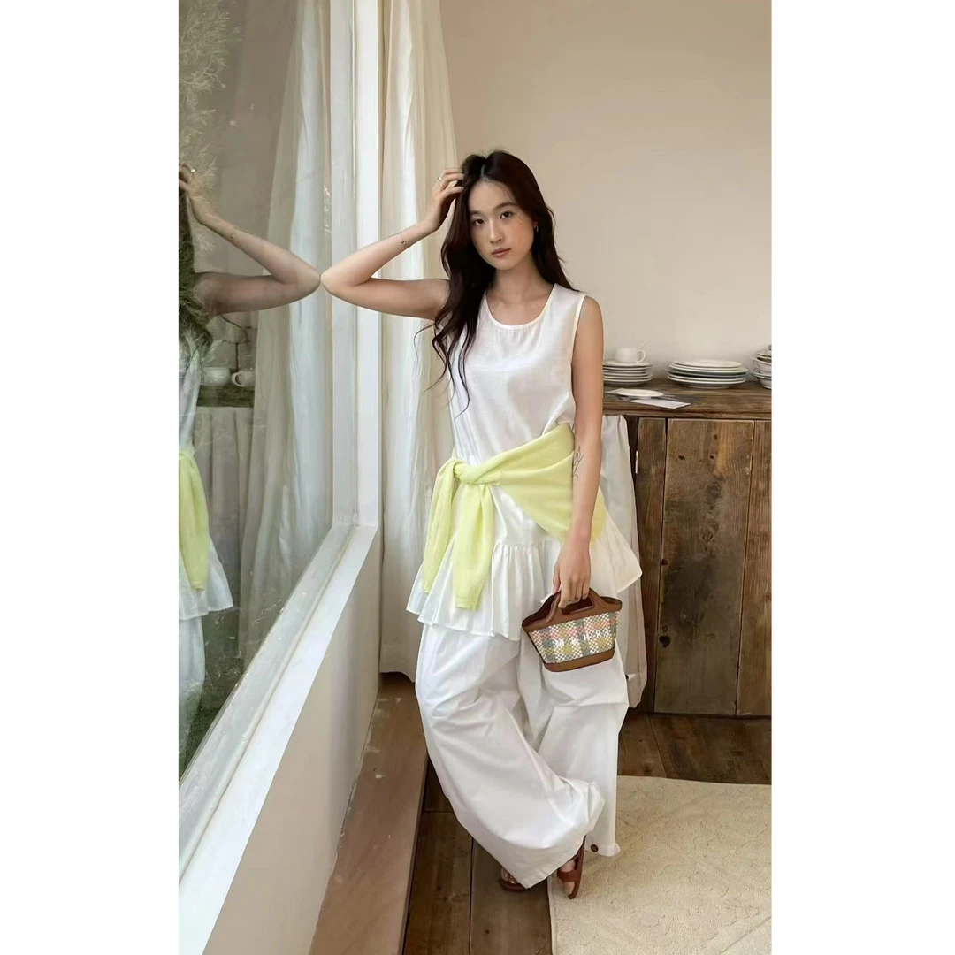 十三行Double-夏季福秒荷叶下摆透气叠穿连衣裙#36986