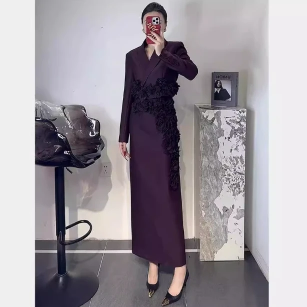 2543春秋新款高端轻奢西服两件套装松弛感V领西装裙子两件套装女