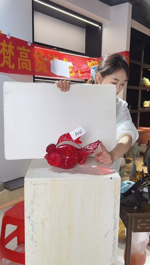 琉璃红色鱼摆件清仓A41