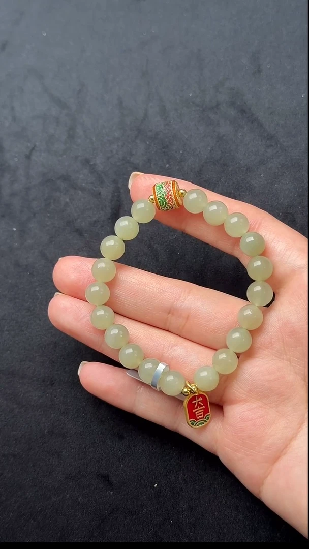 颈饰未镶嵌和田玉007-青白玉圆珠手串-8mm-N2026-1204