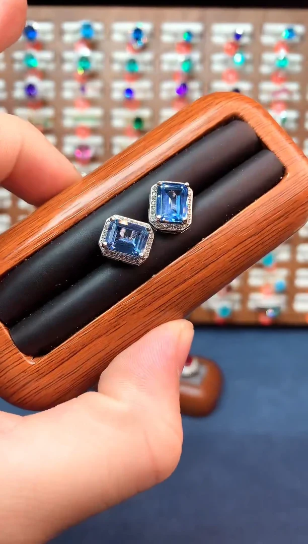 无925银海蓝色高订典藏轻奢耳钉