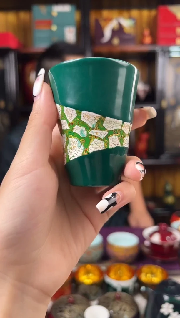 节节高升蛋壳镶嵌竹节杯-太古大漆