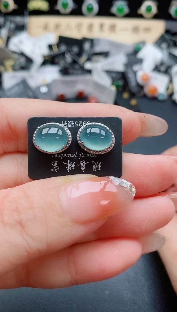 银S925镶嵌翡翠耳饰580