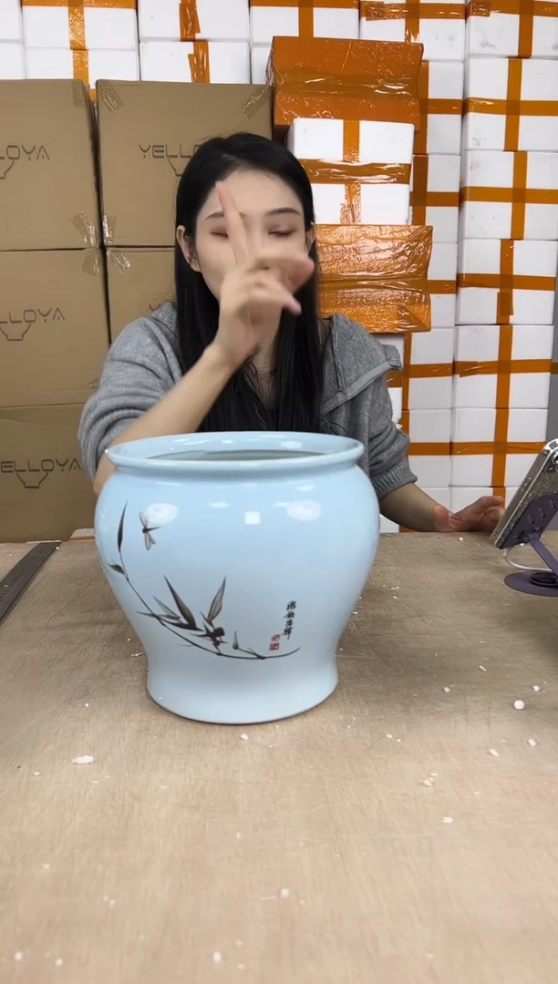 缸形浅蓝竹子大号19x19