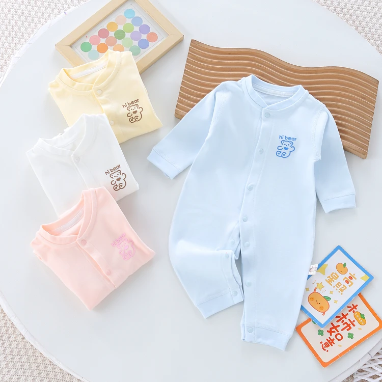 春秋新款四季款纯棉无骨衣服纯色长袖连体衣婴幼儿连体婴幼儿衣服