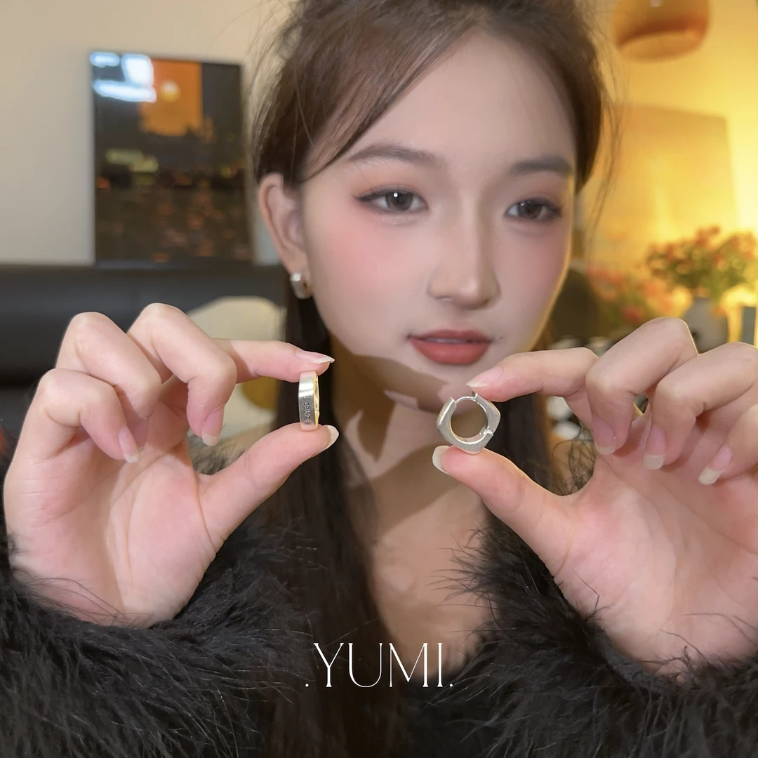 铜合金耳饰 银白复古磨砂耳扣ins简约耳环时尚小众耳饰