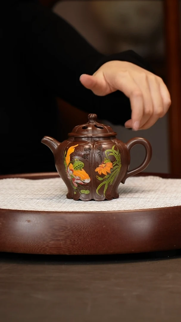 【江伯泽】筋纹宫灯 窖藏紫泥 240c+狮王盆+小狮子