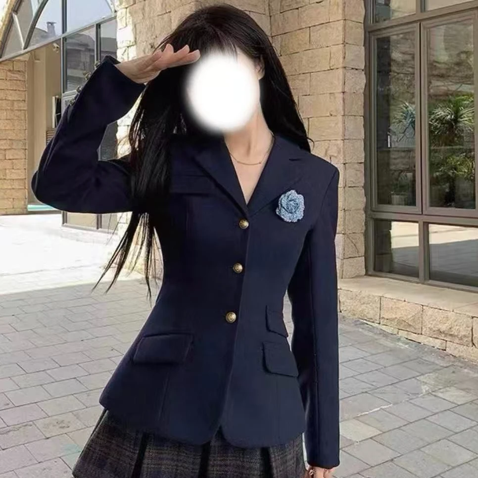 胖鹅张~"单西装,易沾毛"学院风收腰立体花朵西装外套#5879